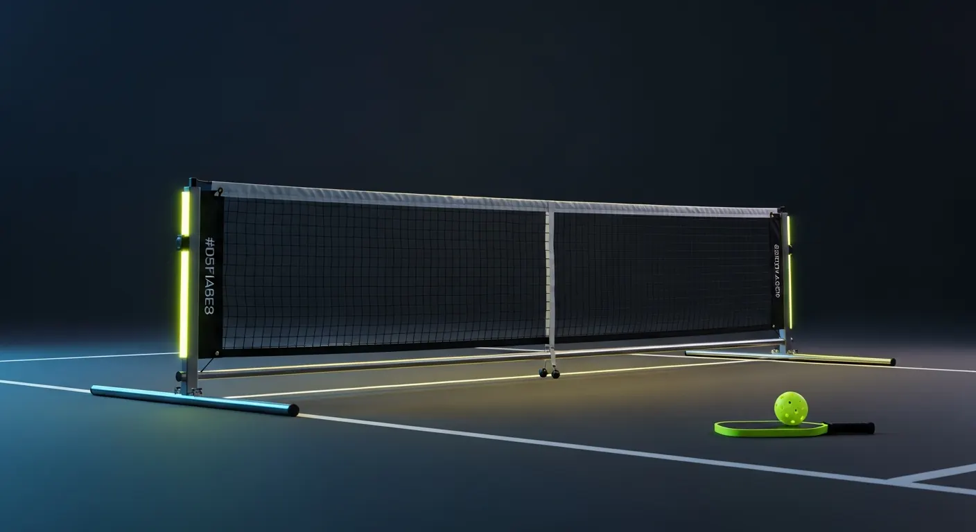 Portable pickleball net on a court