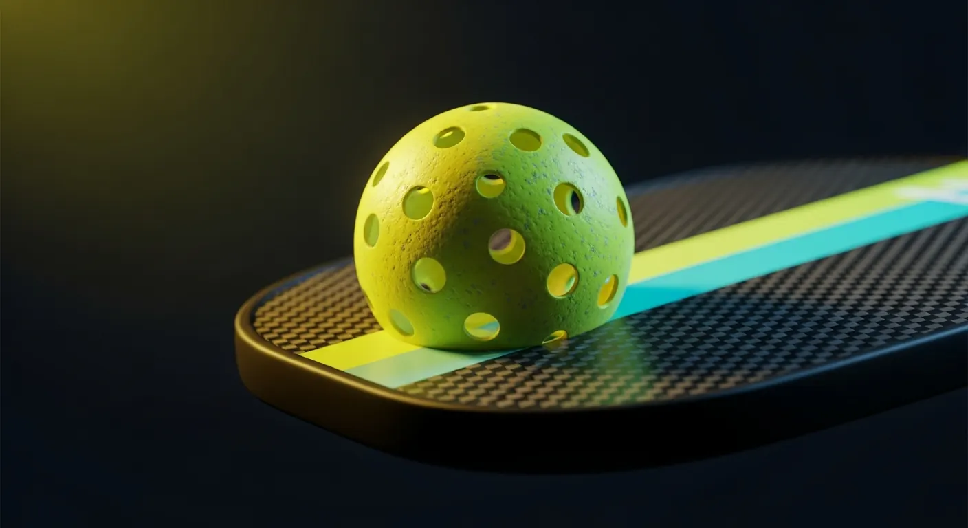 Pickleball ball gripping a carbon paddle face for spin